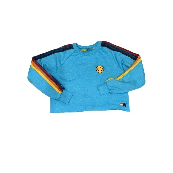 Aviator Nation Neon Blue Stripe Set Crewneck Sweatshirt And